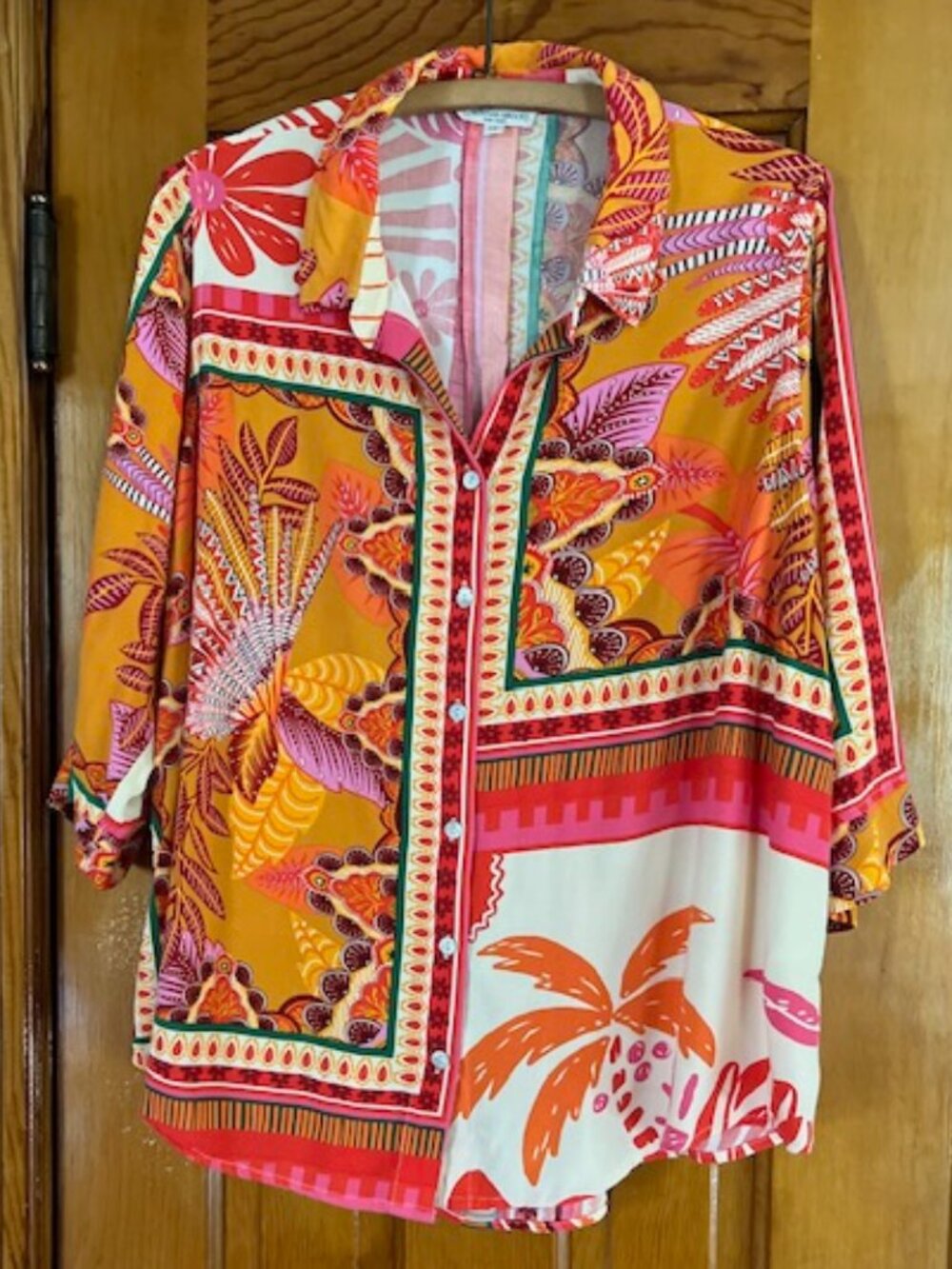 Christian Siriano Tropical Floral Print 3/4 Slv Button Dwn Shirt Woman's Size 1X - Picture 2 of 11